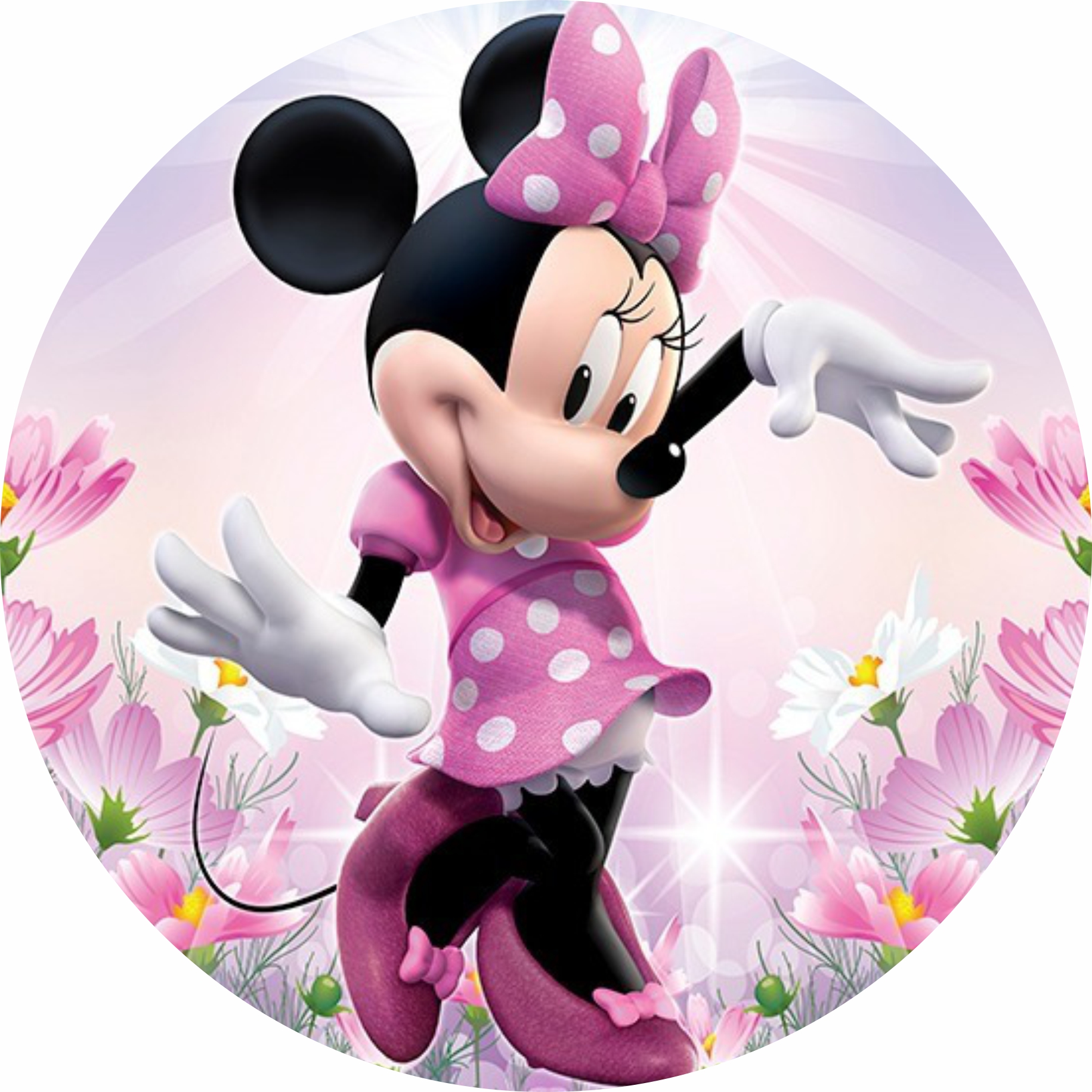 Painel Tecido Redondo Minnie Rosa